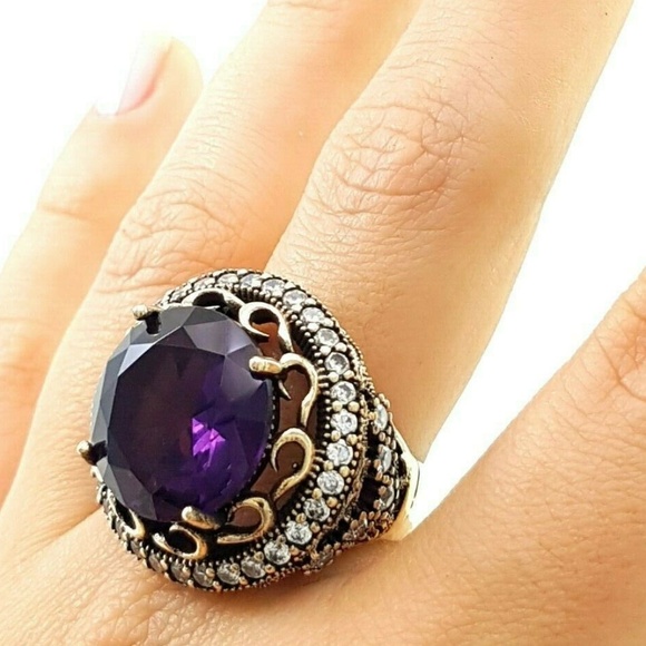 STAMPED .925 Ameythst Handmade Jewelry - Turkish Traditional .925 Ameythst Handmade sz9